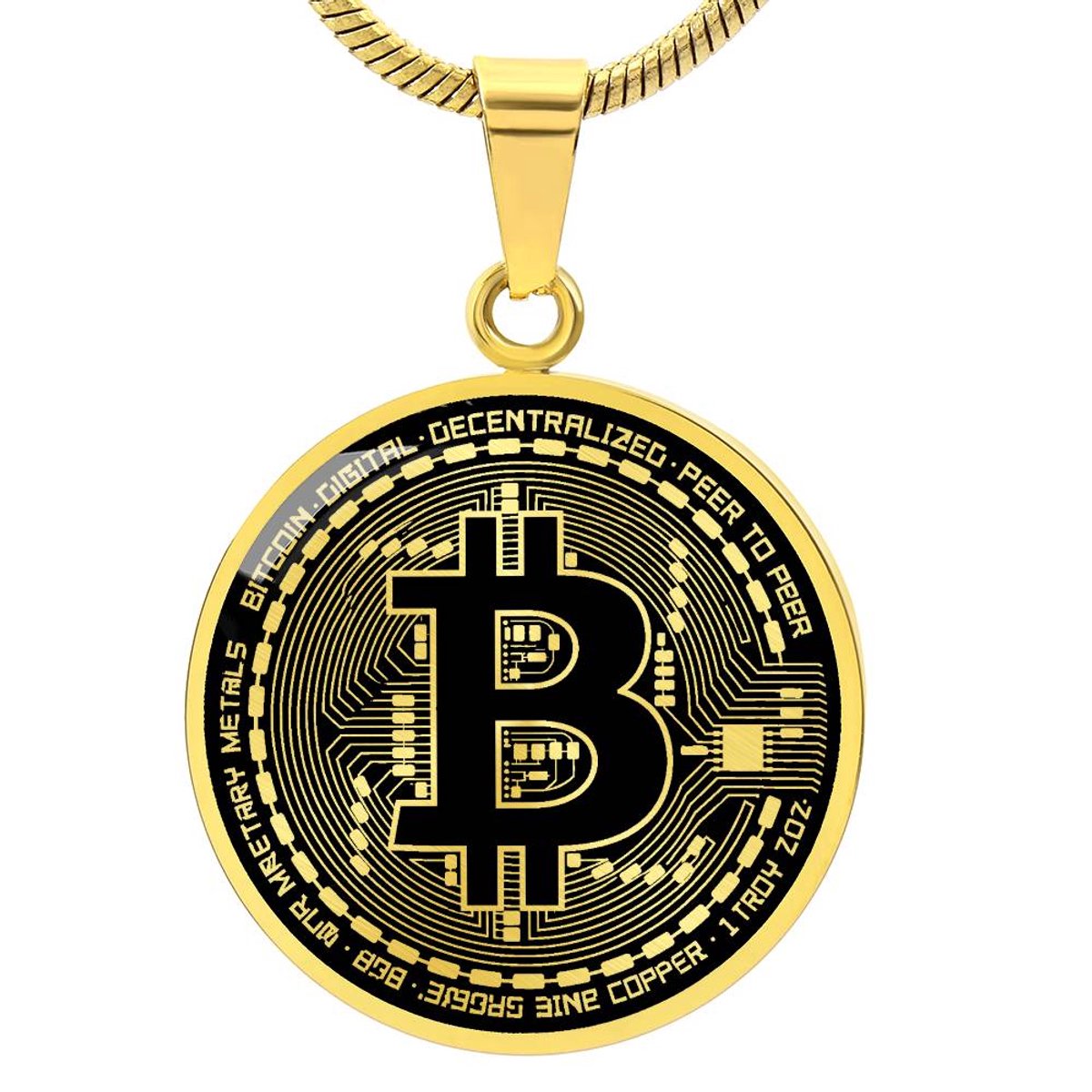 Symbolic Gifts - Bitcoin Ketting Goud Kleurig Waterproof Bitcoin Hanger - Premium Stainless Steel - Sieraad Cadeau - Verstelbaar 45 - 56 cm