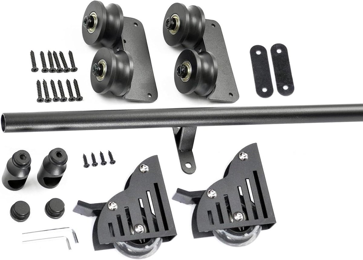 Glijladderhardwarekit - Rol systeem - Hoge planken bereiken - Soepele stille werking - Verstelbare lengte - Metaal