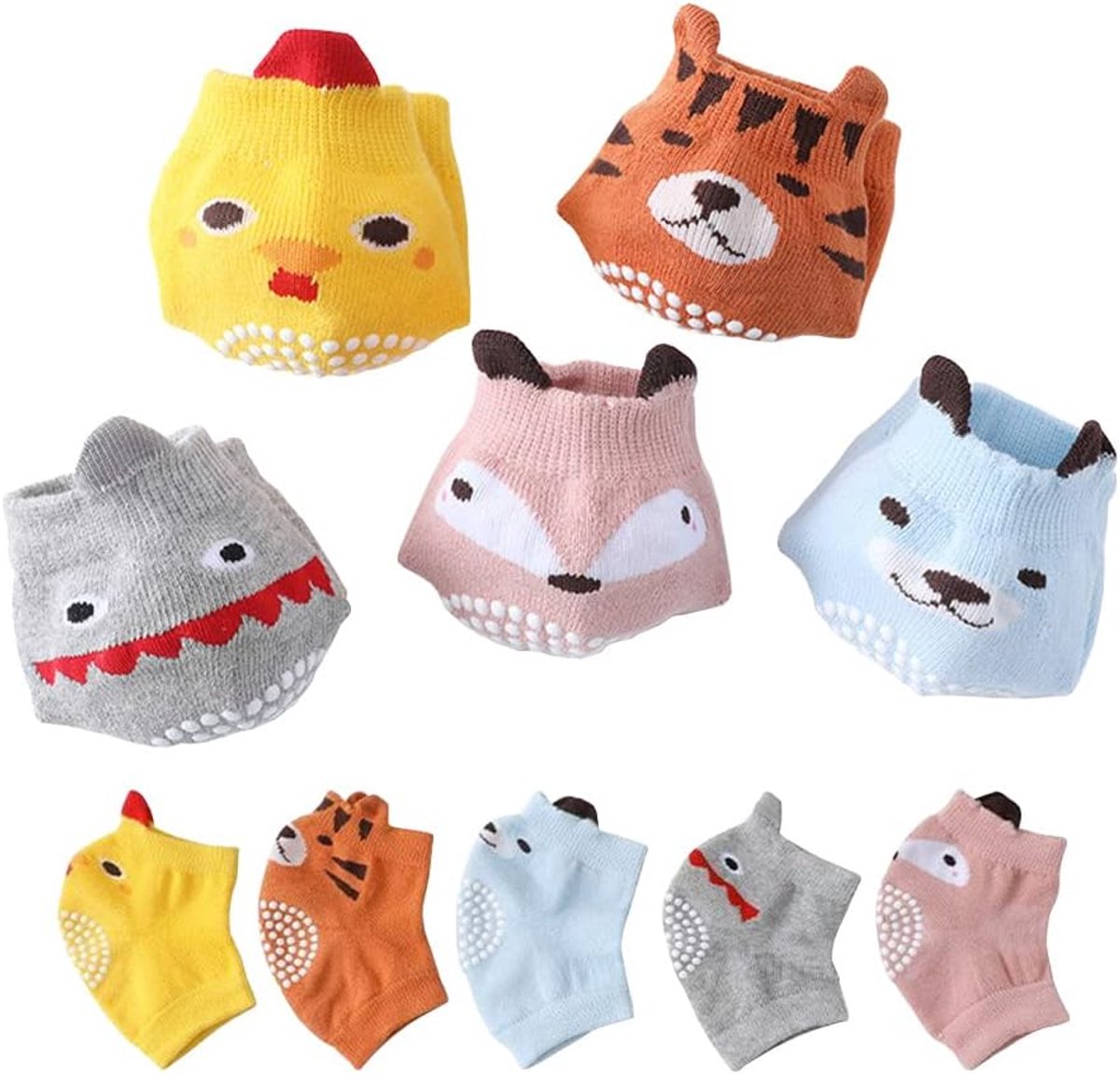 5 Paar Baby Kniebeschermers Anti-Slip voor Kruipen en Leren Lopen - Katoen