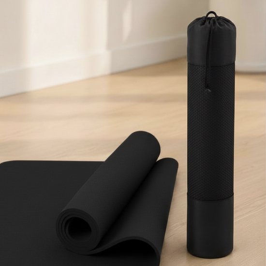 Yogamat 6 mm Antislip TPE – Fitnessmat & Pilates Mat – Zwart – 183 x 61 cm