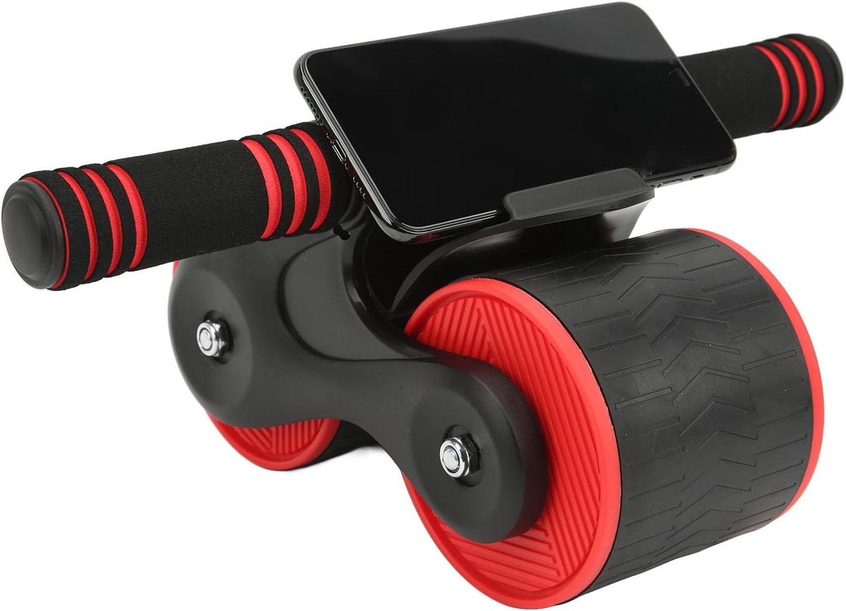 Buikspierroller - Fitness wiel - Kracht training - Ingebouwde veer - 105mm breed - Zwart Rood