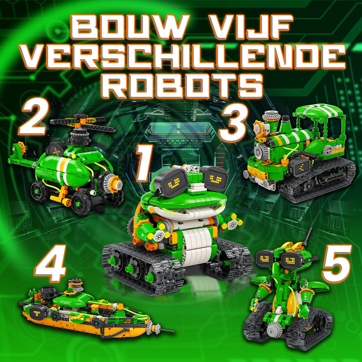 Qualitá® Robot Bouwpakket 5 in 1 – Educatief Speelgoed – Robot Speelgoed - Robot Bouwpakket - STEM speelgoed – Programmeren Voor Kinderen - Interactief Speelgoed – 496 Onderdelen – 7-9 Jaar — afbeelding 8