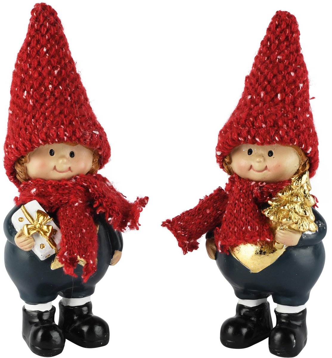 Dekoratief | Winterkindjes staand, rood/blauw, resina, 6x5x18cm, set van 2 stuks | A265119
