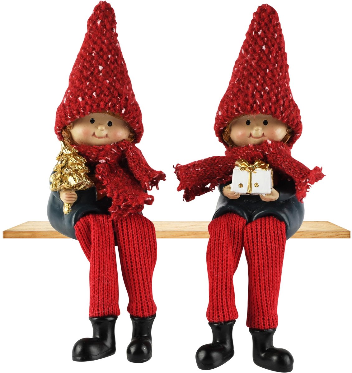 Dekoratief | Winterkindjes m/hangbenen, rood/blauw, resina, 6x6x20cm, set van 2 stuks | A265118