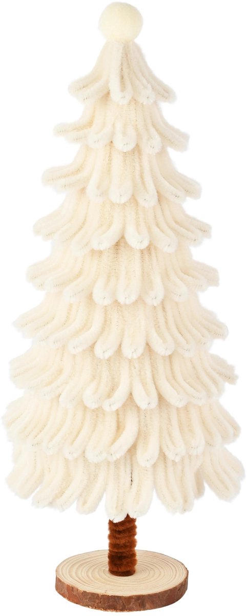 Dekoratief | Deco boompje op voet, wit, chenille/polyester, 14x14x32cm | A265536