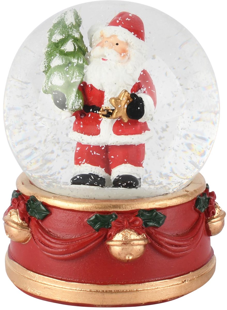 Dekoratief | Waterbol santa m/boompje, rood, resina/glas, 7x7x9cm | A265876