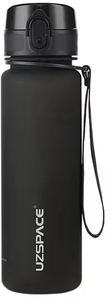 Drinkfles UZSPACE Waterfles -500 ml – BPA-Vrije Tritan Waterfles – 100% Lekvrij – Herbruikbare Sportfles met 1-Klik Deksel – Voor School, Sport & Kantoor – Zwart