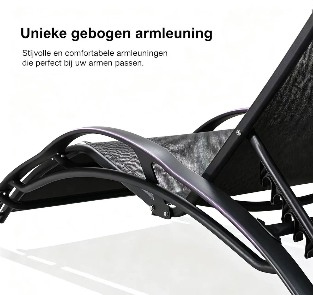 Purple Leaf Aluminium ligbedden met kussen - Set van 2 met bijzettafel - Zwart