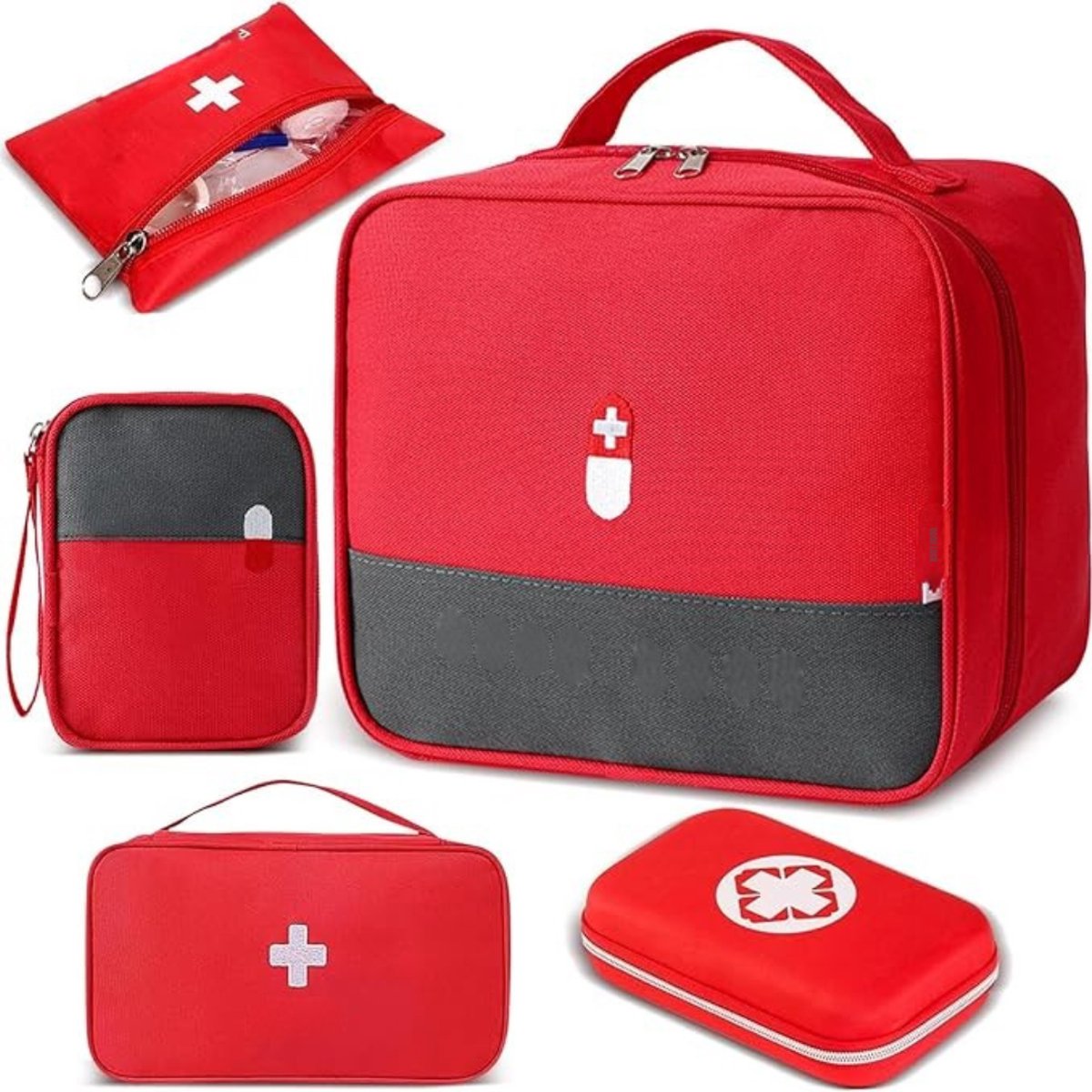 QIN® Ehbo Reisset - Reisset - EHBO - Set 5 Stuks - 25x20x14cm - Rood - 25cm x 22cm x 12cm