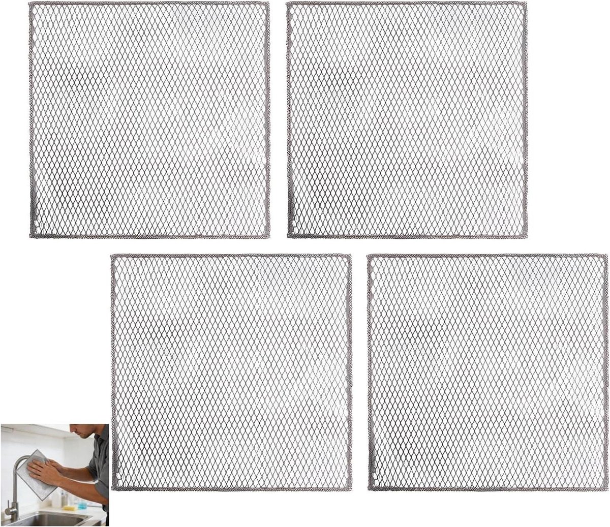 4 stuks theedoeken, krasbestendige theedoek, multifunctionele theedoeken, theedoeken met net, kettingnet, schrobber deegreinigingsdoek, multifunctionele mesh-theedoek, nat en droog voor keuken