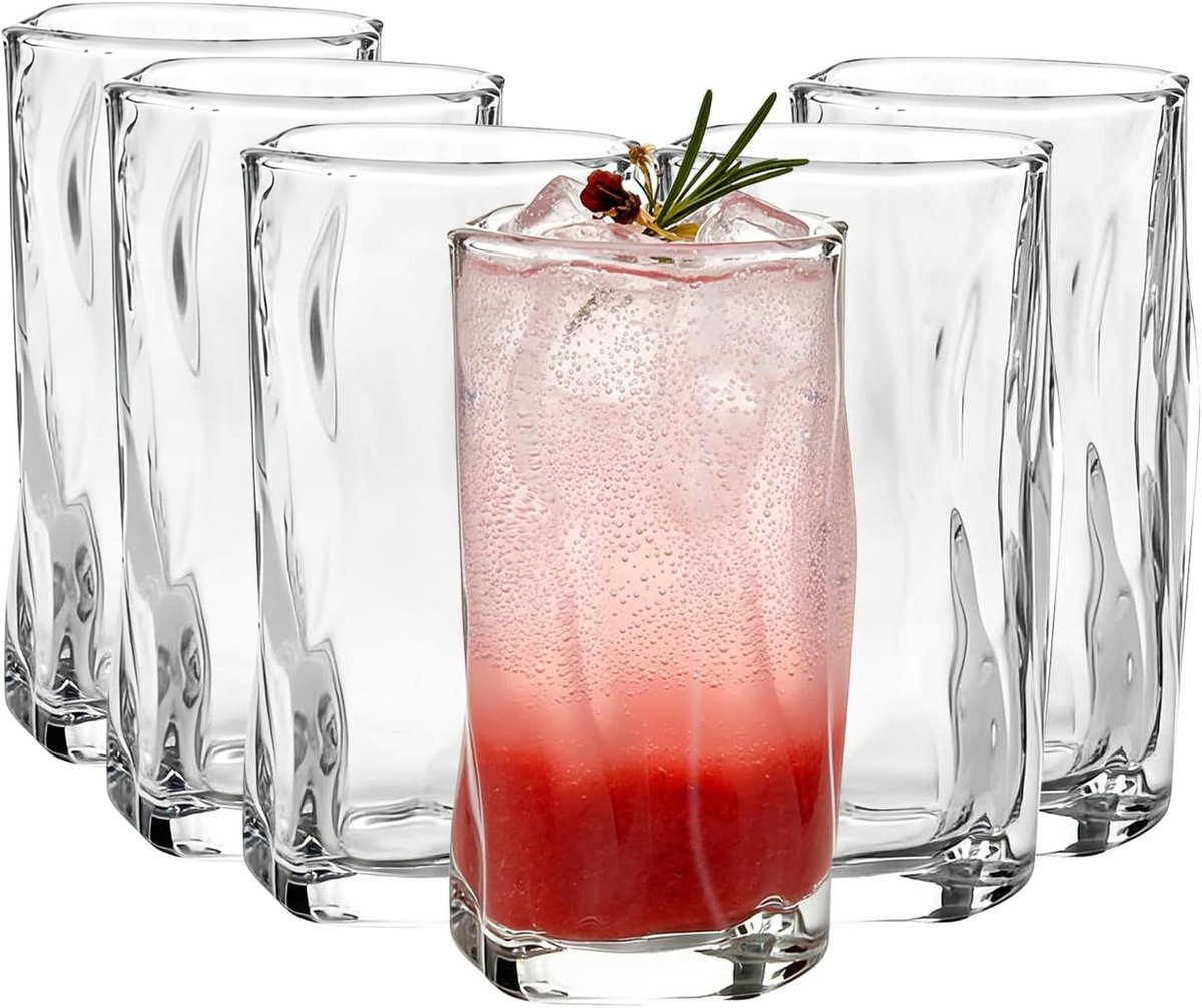 Drinkglazen, set van 6 stuks, 275 ml, waterglazen, koffieglazen, theeglazen, Wave design, helder glas, ideaal voor latte macchiato, ijsthee, cocktails, matcha, vaatwasmachinebestendig