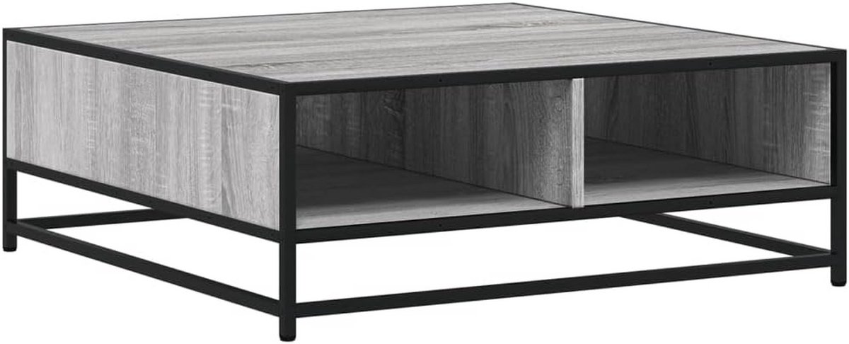 Salontafel 80x80x30 cm Handgesneden Hout Metaal Grijze Sonoma