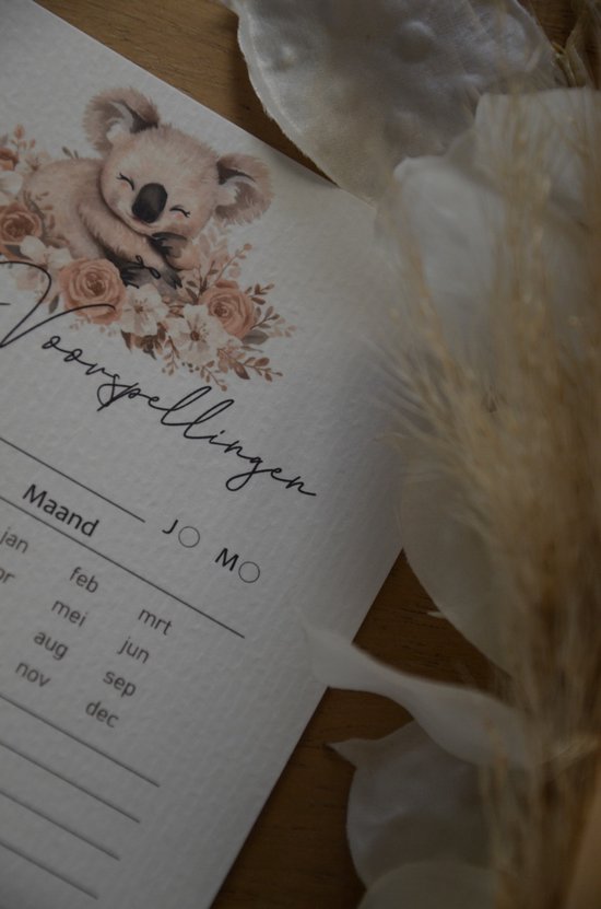 Babyshower invulkaarten (15 stuks) - baby voorspellingen - luxe - gender reveal - koala beer - beige - unisex jongen meisje van Babyshower — afbeelding 5