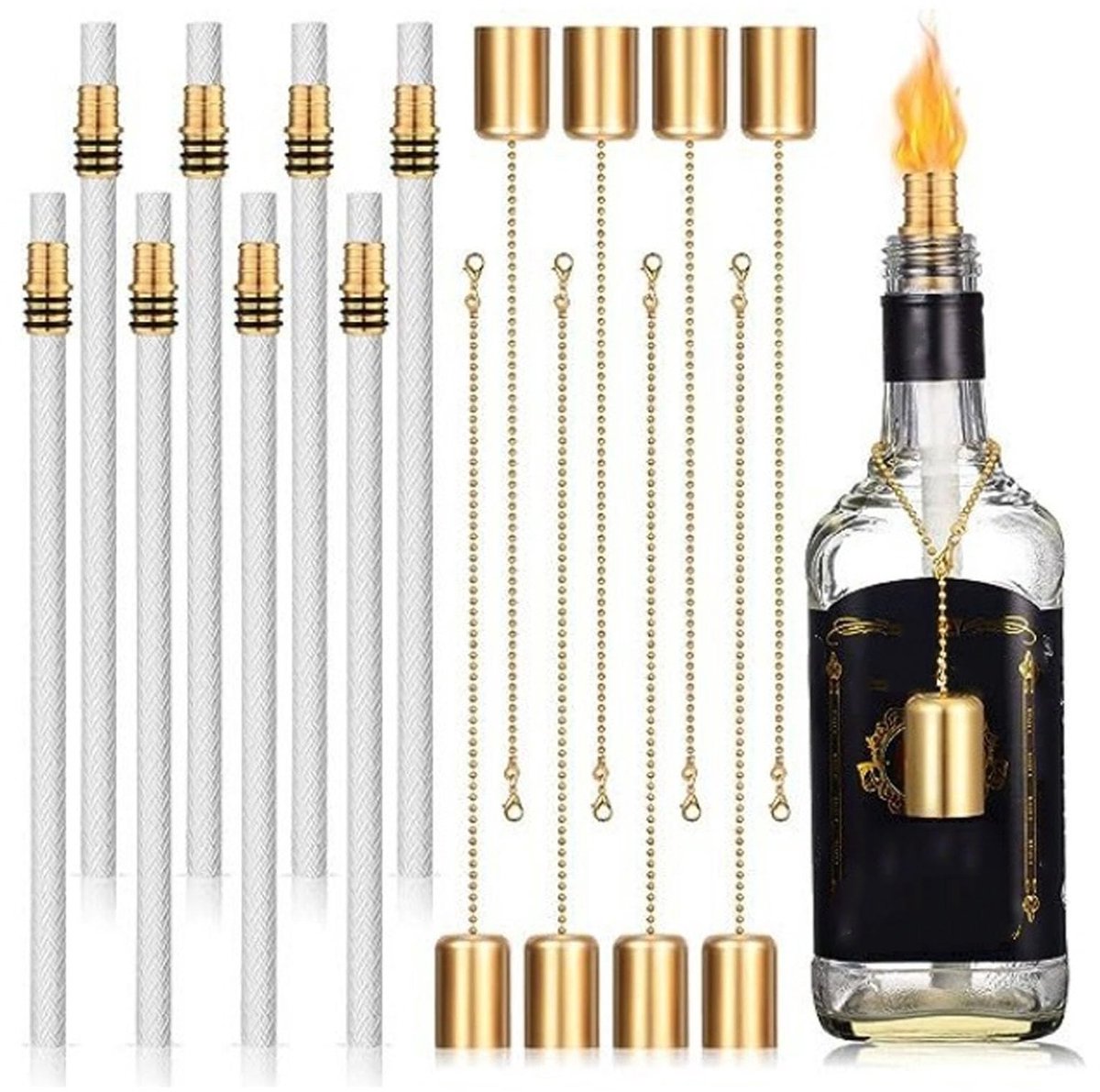 SVGCommerce - Wijnfles Fakkel Kit - Tuin Decoratie - Lange Levensduur - Buiten Fakkels - Transformeer Wijnflessen - Geschikt voor Patio - 8-Pack