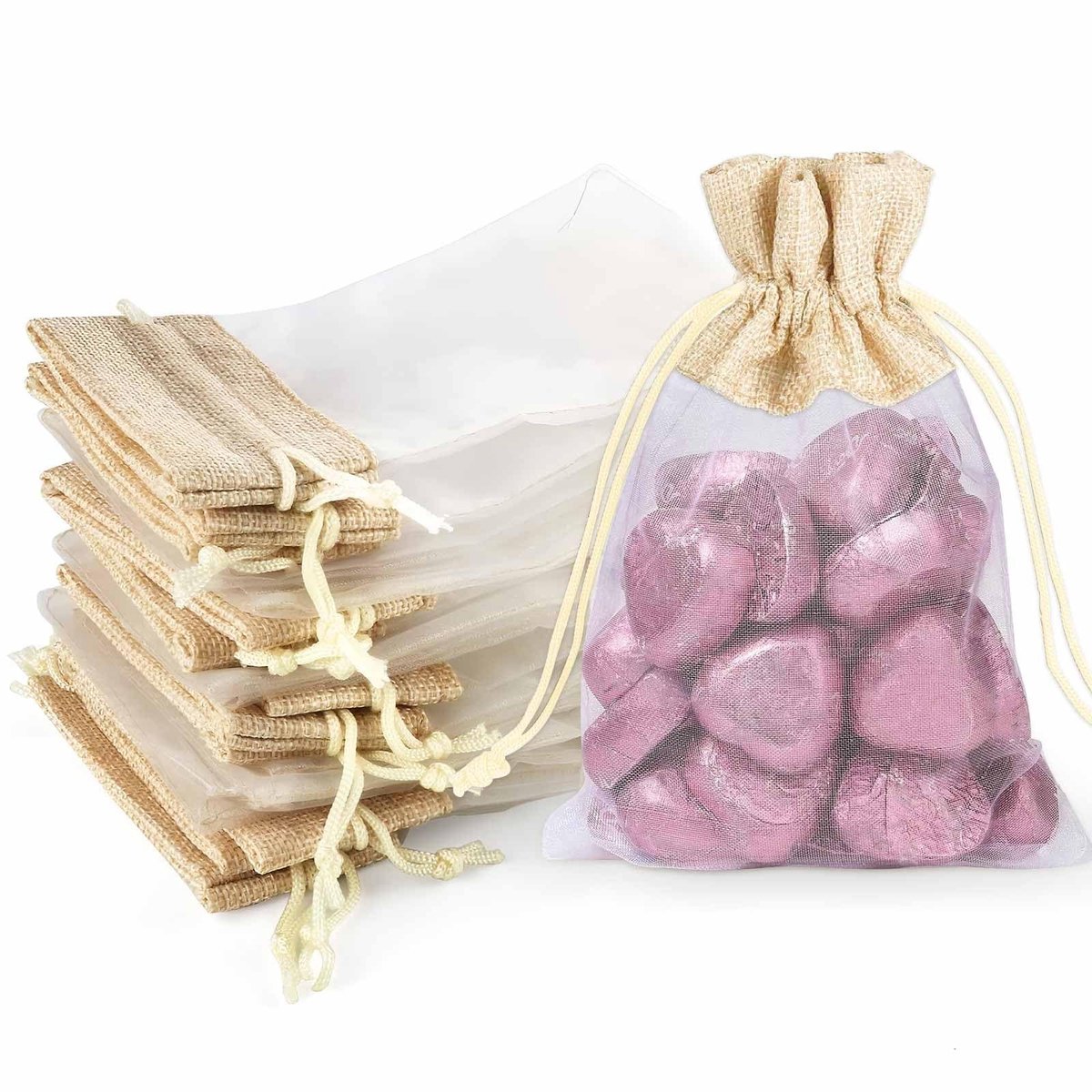 MTTproducts- Organza zakjes 10 x 15 cm - 20 stuks - Katoen linnen - Herbruikbaar - Gastgeschenken - Lichtgewicht en duurzaam - Geschenkzakjes