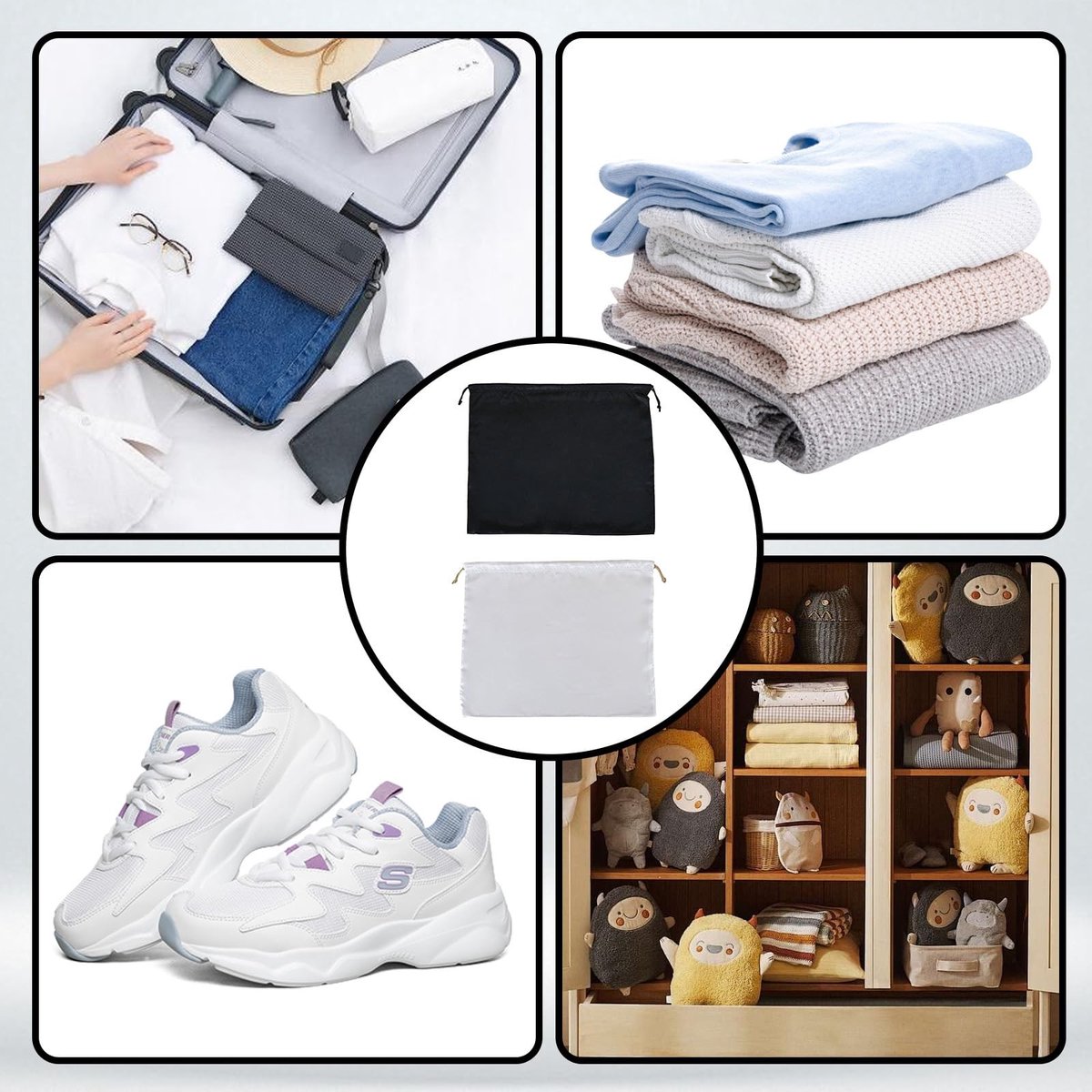 MTTproducts- Stofzakken 4 Stuks - Zachte Zijde - Trekkoordsluiting - Handtas/Schoenen/Accessoires - Ademend - Reisopslag - Opslagzakken