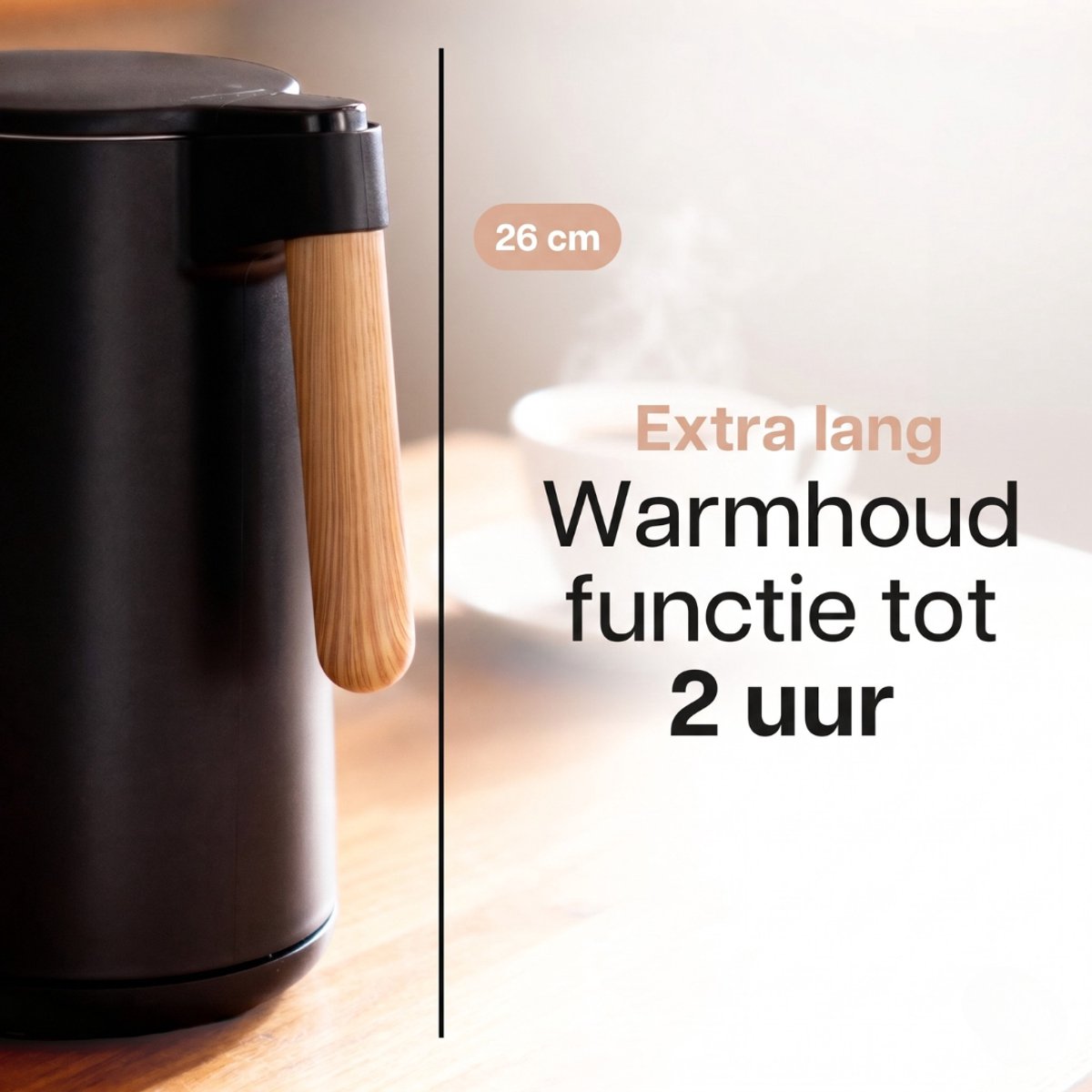 HomeShift® Waterkoker met Temperatuurregeling - Warmhoudfunctie - Dubbelwandig - Elektrisch - 1,7 Liter - 2200W - Zwart / Hout thumbnail 6