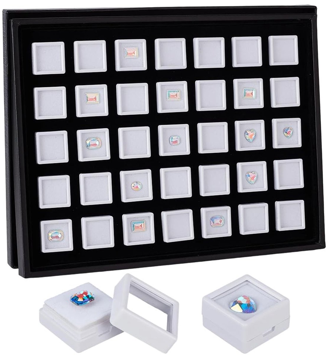 MTTproducts- Sieradenbox 35pcs - Acryl - Opbergdoos met deksel - Klein - Displaybox - Imitatie leer - 29.5x29.5x16.5mm