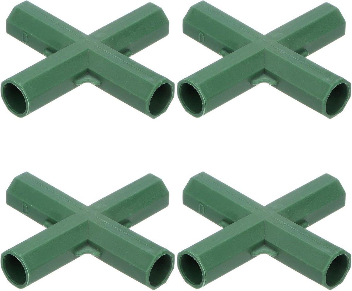4 Stuks 4-Weg Platte Koppelingen voor 16mm Zwarte Buis - Tunnelkas Frame Onderdelen en Tuinconstructie