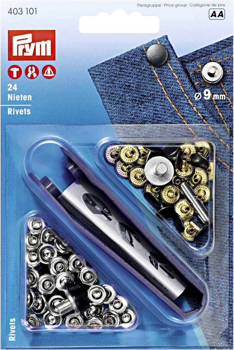 Prym - Prym Old Steel Brass Silver (9mm) Rivets - 24 Pieces