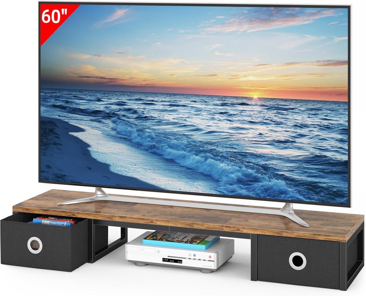 Tv-verhoger 45 inch met stalen poten en stoffen laden voor rustieke bruine tv van 32-60 inch