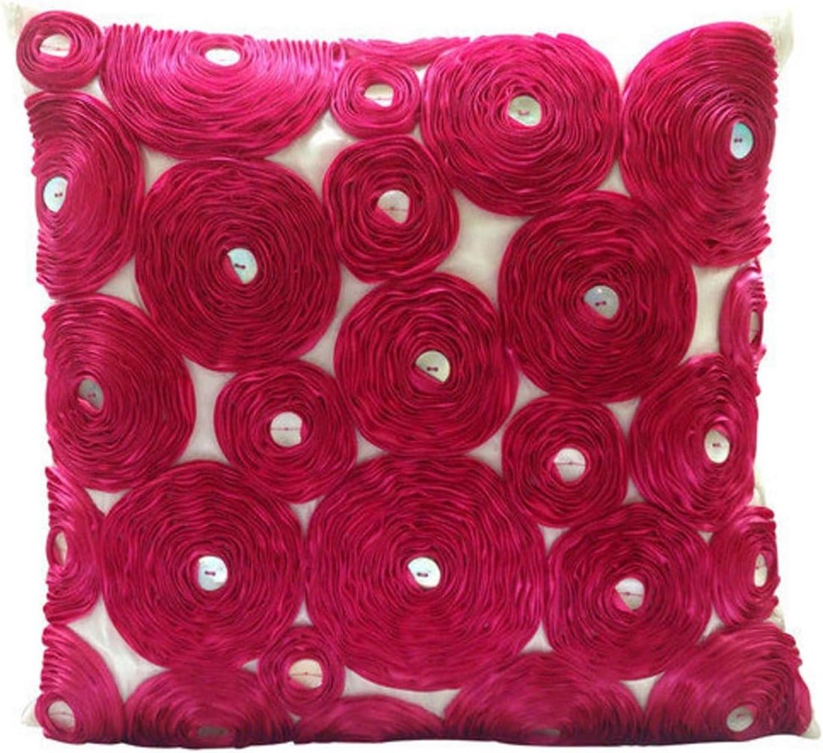 Decoratieve Kussensloop 30x30cm met Zijdeglans en Lintborduurwerk - Fuchsia Roze