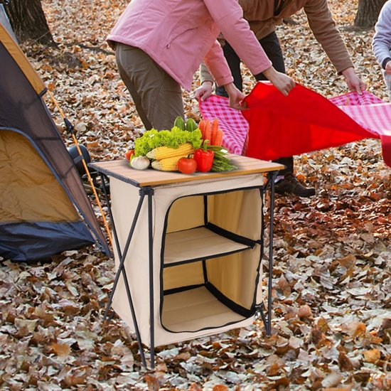 Opbergkast Camping - Keukenstation Tafel - Buiten Leven - Inklapbaar Ontwerp - 40x40x58 cm - Beige — afbeelding 4