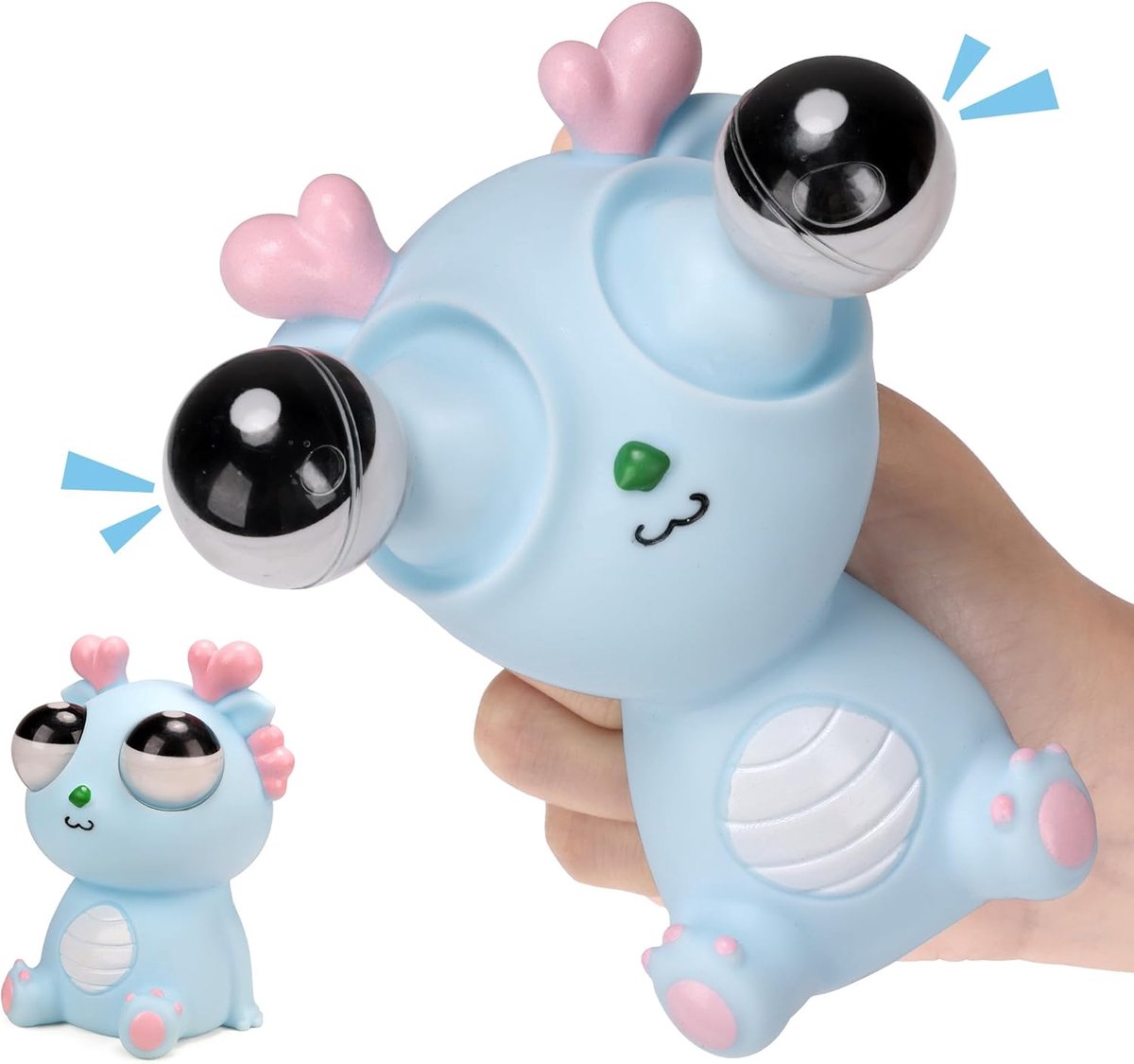 Oneay Stress Speelgoed met Uitpuilende Ogen – Knijpspeelgoed Draakje, Squishy Fidget Toy tegen Stress en Verveling, Grappig Cadeau voor Kinderen en Volwassenen,Blauw