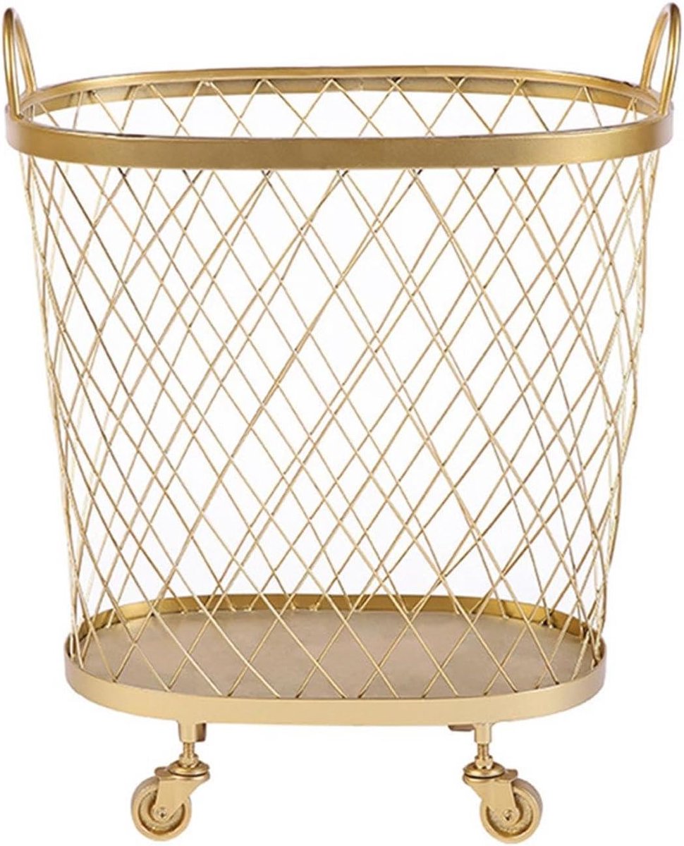 Wasmand met Wielen Kledingmand Opslag Was sorteren Stevig metaalontwerp 55 cm hoog Goud
