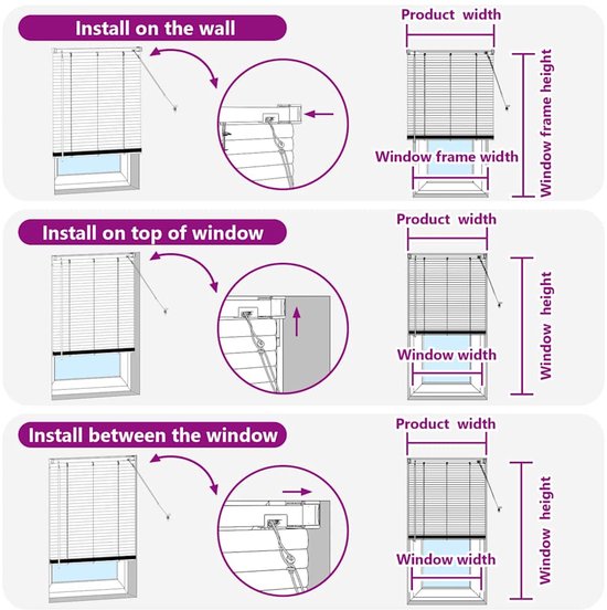 Installatie-instructies voor witte jaloezieën op de muur, boven of tussen het raam.