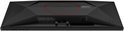 Poorten aan de achterkant van de zwarte AOC gaming monitor met rood cirkelvormig design.