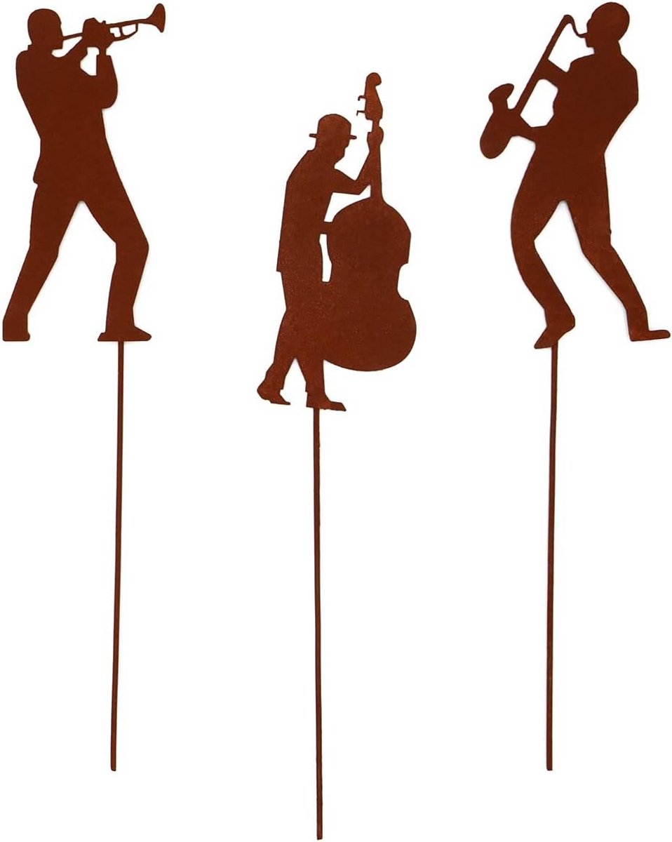Set van 3 Roestkleurige Muzikanten Tuinstekers - Tuindecoratie voor de Buiten- en Binnenruimte