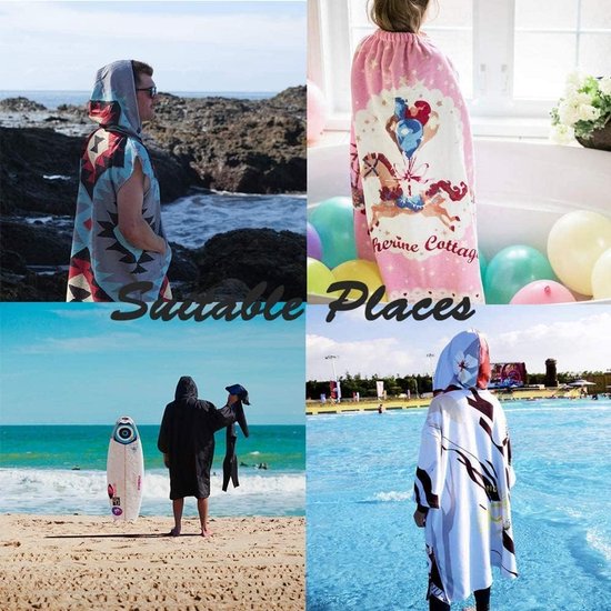Microvezel Hamamdoek Poncho met Capuchon - Sneldrogende Omkleedponcho voor Strand en Zwemmen — afbeelding 3