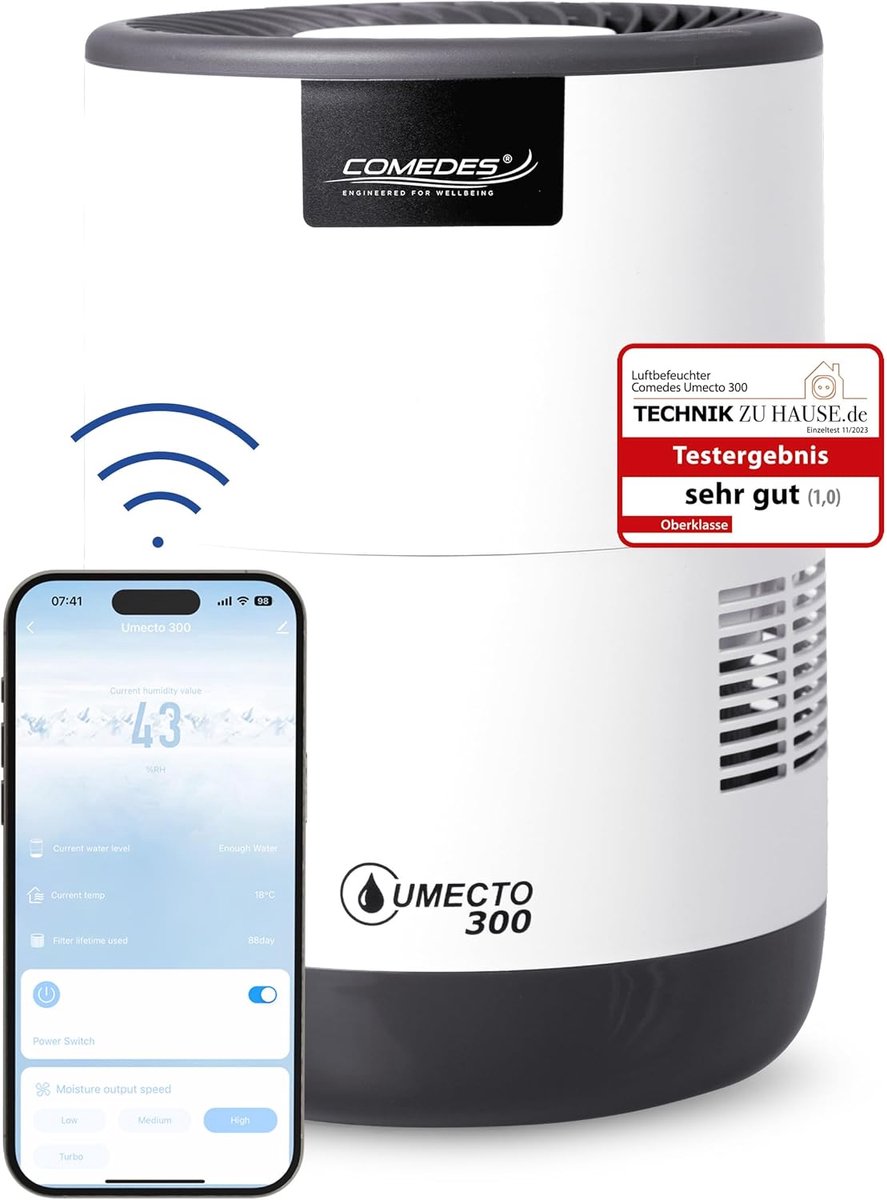 Stil en Energiezuinig Luchtbevochtiger voor Ruimtes tot 45m² - 300ml/u - 2,8L Tank