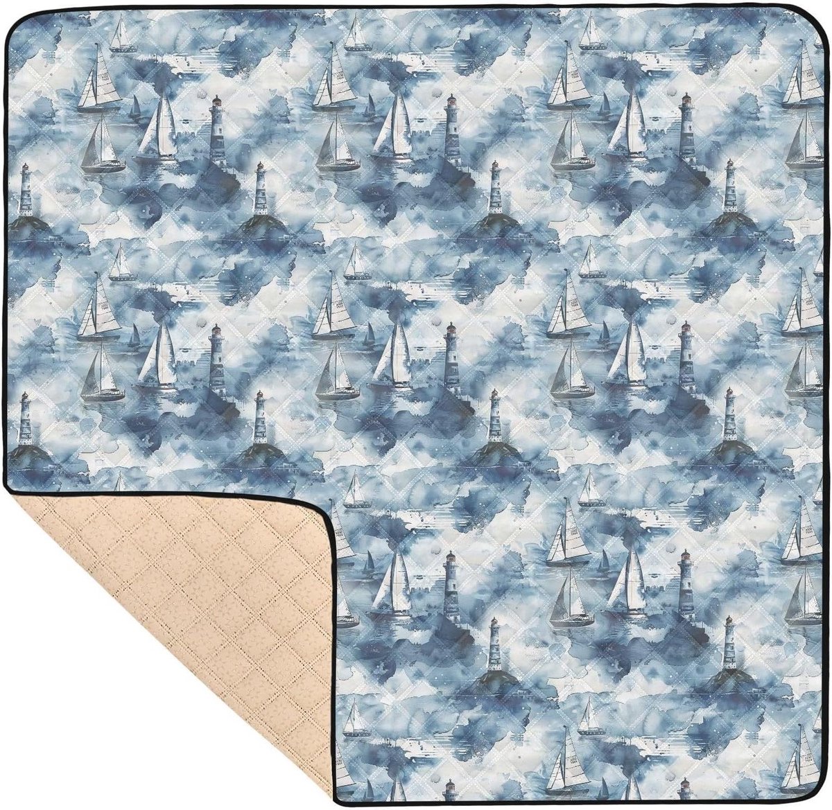Baby Speelmat - Kruipmat Peutermat - Binnen en Buiten - Waterdicht Antislip - 127x127 cm - Lichtblauw Zeilboot