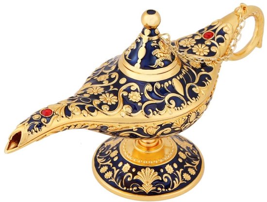 OmGoods - Dailygoody - Vintage Aladdin Lamp - Magische Genie Lamp - Elegant Collectible - Blauw - Decoratieve Lamp - Geschikt voor Thuis en Bruiloften