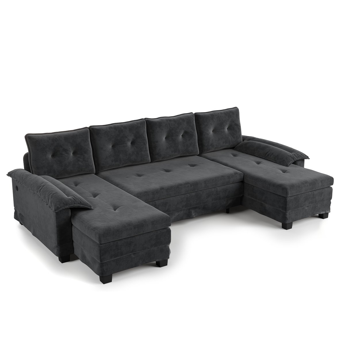 REDOM - U-Vormige Slaapbank - Uitschuifbaar En Modulair - Modern - Woonkamer - Chenille - Grijs - 278 x 127 x 87 cm