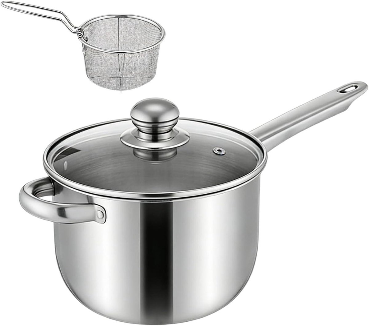 Mini-friteuse met mand - Frietpan Roestvrij Staal - Thuis Koken - Inductie Geschikt - 38 x 19.5 x 13 cm