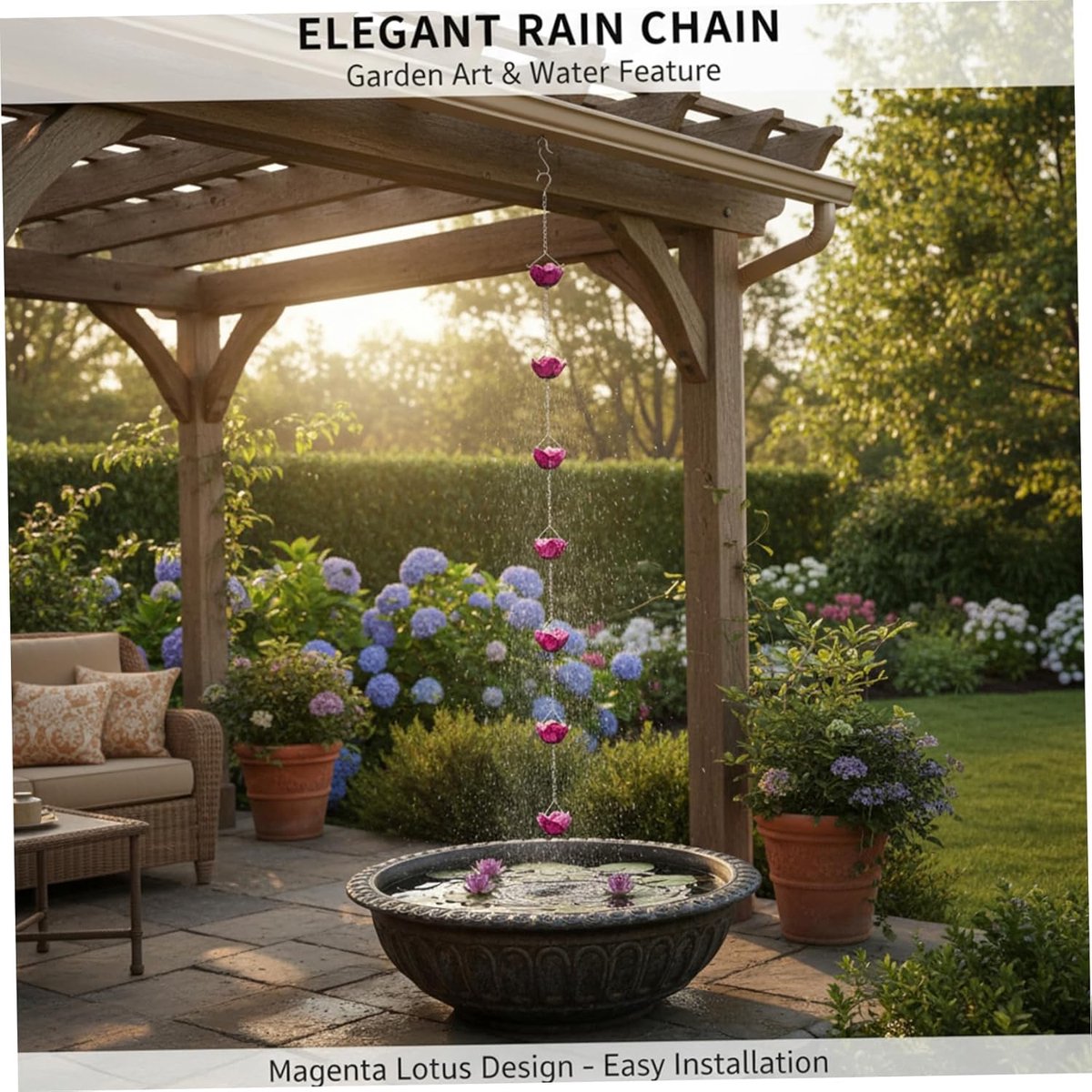 Regenkettingen Decoratief - Waterafvoer Ketting - Tuin Decoratie - Bloemenontwerp - 225 cm - Zwart