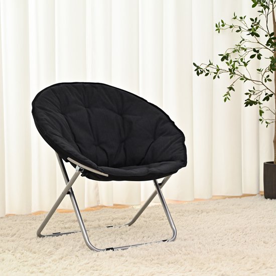 xDays Maanstoel Inklapbaar – Moon Chair – Campingstoel Opvouwbaar – Klapstoel – Vouwstoel – Relaxstoel – Gepolsterd met Kussen – 75x57 cm – Slaapkamer Studentenkamer Woonkamer Balkon Tuin Festival – Grijs — afbeelding 2