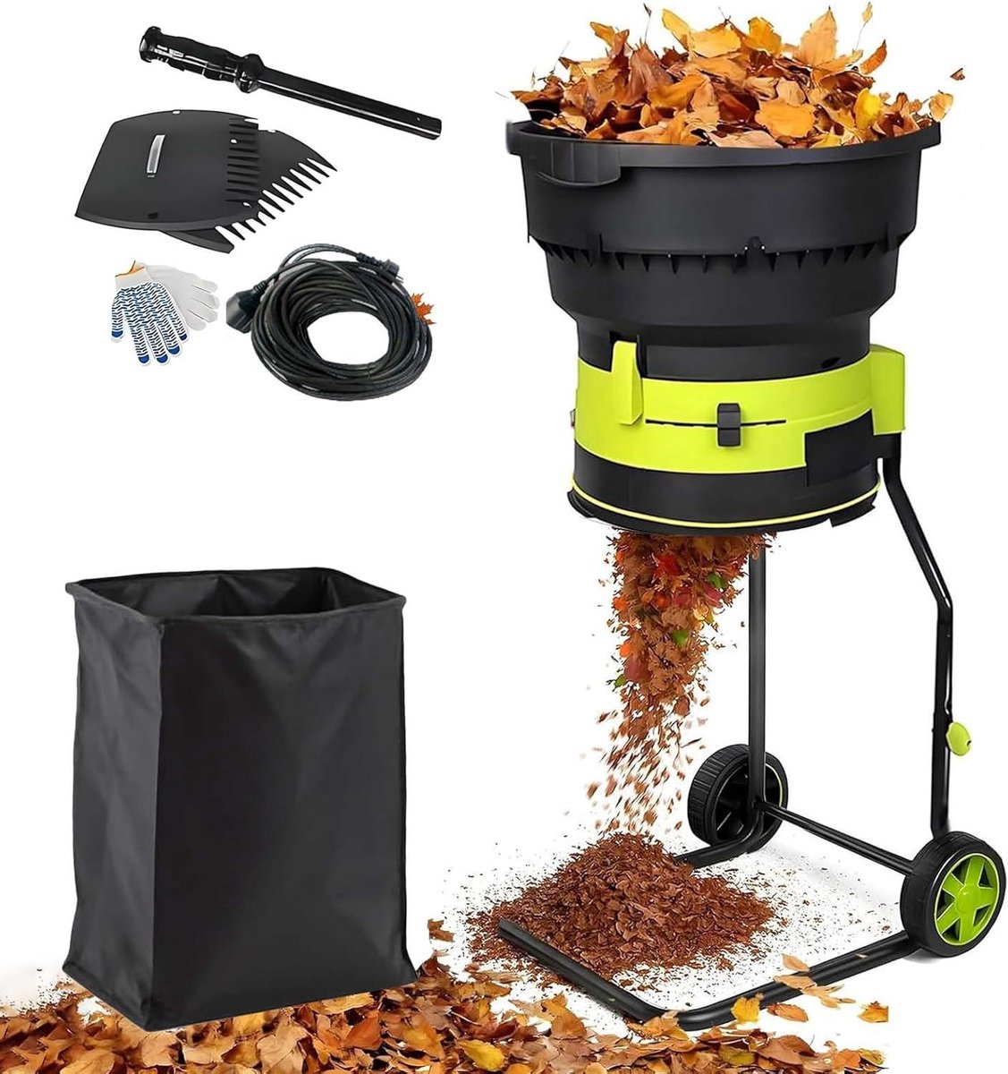 Elektrische bladmulcher - Tuinversnipperaar Compostmolen - Tuin opruimen - Bladloze technologie - 2500W 17:1 - Groen Zwart