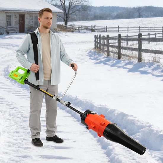 Veegmachine Bladblazer - Motorbezem Wielen - Buiten Reinigen - 2-in-1 Functionaliteit - 55 cm Werkbreedte - Zwart Groen Oranje — afbeelding 3