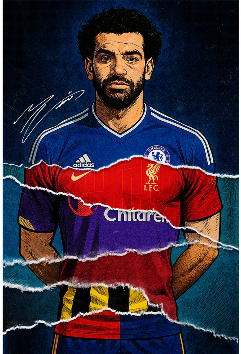 Kleurmedia Mohamed Salah Poster - 43 x 61 cm - Shirt collection - Bekende Voetballer - Geschikt om in te lijsten - Voetbal posters blauw