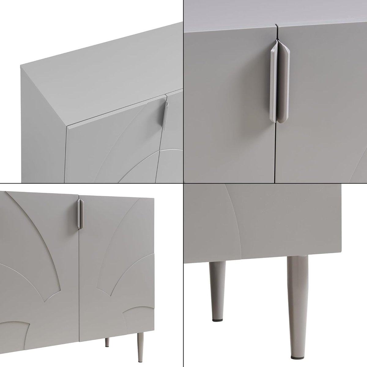 Velmora Luxe Dressoir met 3 Deuren en Decoratieve Fronten 115 cm Grijs – Moderne Opbergkast met Planken voor Woonkamer, Eetkamer en Hal