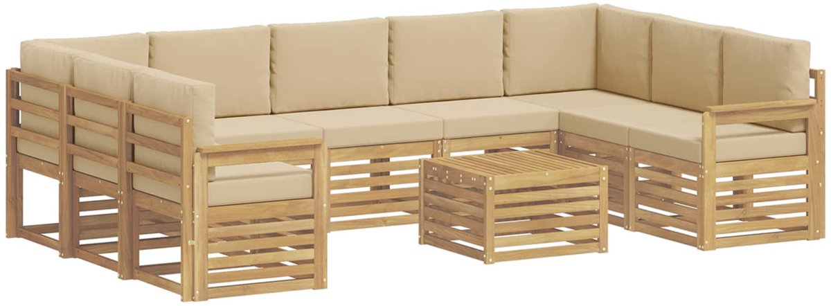 vidaXL Buiten - bank - set - 10 - st - 9-zits - Wit - En - Beige - Polyester Wit en Beige