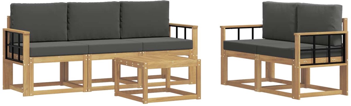 vidaXL Buiten - bank - set - 6 - st - 5-zits - Wit - en - antracietkleurig wit en antracietkleurig