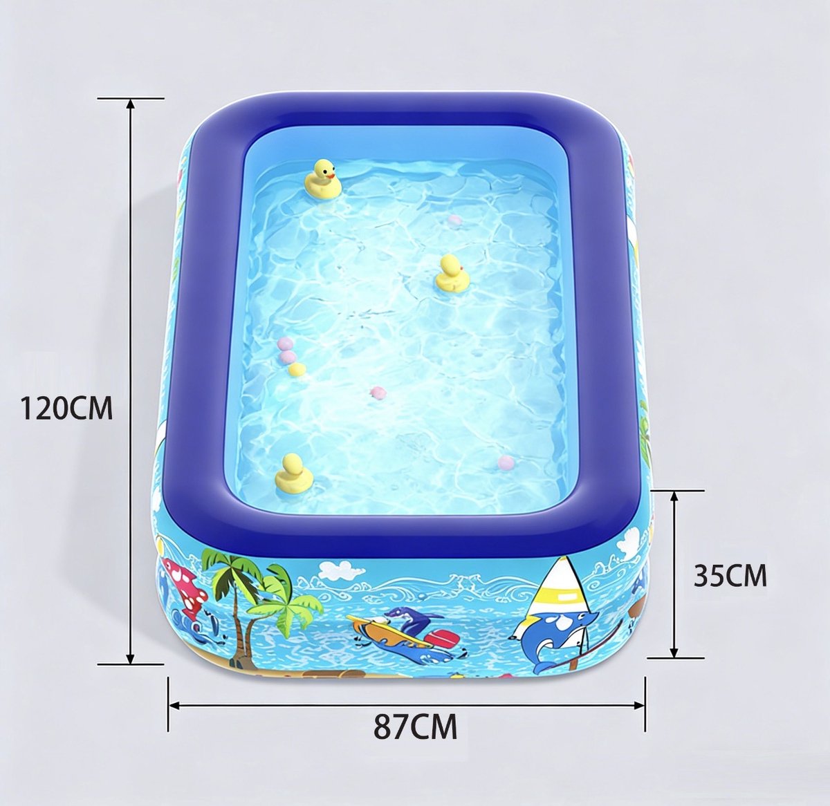 CFY Opblaasbaar Kinderzwembad 120 x 87 x 35 cm – Baby Zwembad / Peuterbad met Oceaanprint – Compact Opzetzwembad Blauw – J4.2