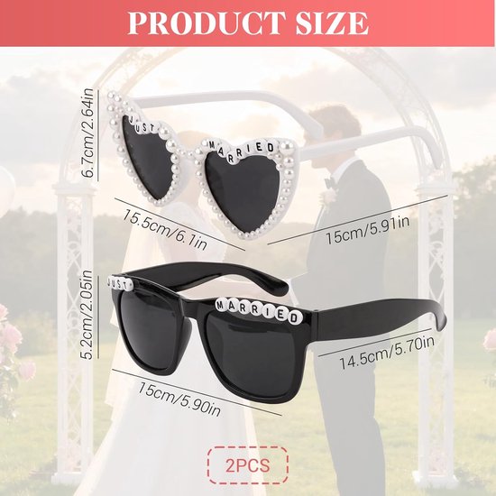 KZQ Twee Stuks Bruiloft Zonnebrillen Voor Bruid En Bruidegom Witte Hartvorm Zonnebrillen Feest Decoratie Accessoires Voor Nieuw Getrouwden En Trouwpartijen van kzq — afbeelding 5