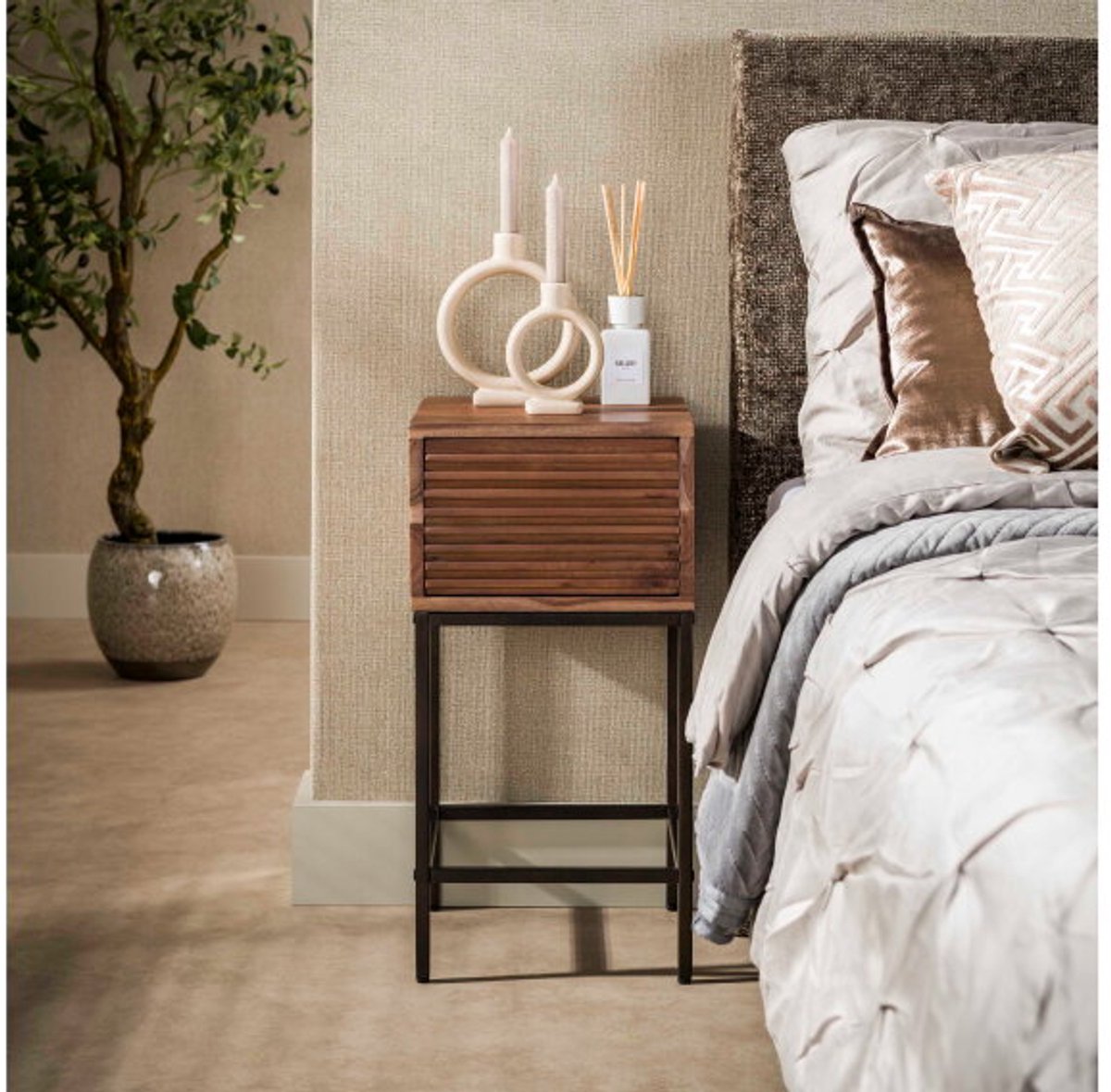 Meubelplaats Lino XS - Nachtkastje - 1 lade - Acaciahout bruin - 30 cm breed - 30x30x60 cm