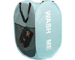 Opvouwbare wasmand, pop-up wasmanden, waszak, wasmand voor vuile was met handvat voor badkamer, slaapkamer, wasruimte, kinderkamer en op reis, blauw